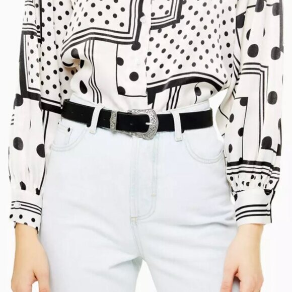 Topshop western buckle belt in sliver and black M-L - Picture 2 of 12